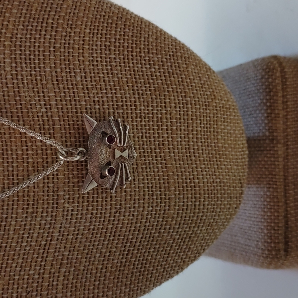 Silver, Ruby Cat Necklace - image 1